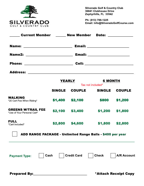 Silverado Golf and Country Club Zephyrhills Membership Info and Application Form
